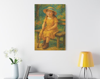 Artwork N. 11-Giallo Sole. Canvas Art Print, Charming Kids Room Decor, Gift for Girls, Nursery Wall Art, Vintage Style Home Decoration