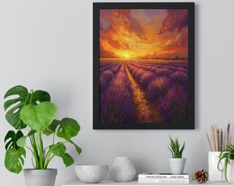 Serene Lavender Sunset Vertical Framed Poster, Wall Art, Home Decor, Gift for Her, Nature Print, Inspirational Wall Art