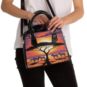 Safari Sunset Shoulder Bag Animal Print Travel Purse, Nature-Inspired Handbag, Gift for Animal Lovers, Trendy Boho Tote