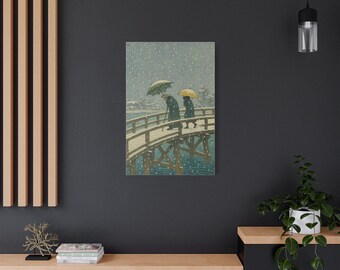 Artwork N. 13-Neve sul Ponte. Canvas Print, Winter Landscape , Cozy Home Decor, Gift for Art Lovers, Stretched Satin Artwork, Unique Signed