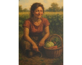 Beautiful Stretched Canvas Art, Vintage Farm Woman, Home Decor, Country Kitchen Wall Art, Gift for Nature Lovers, Farmhouse Style