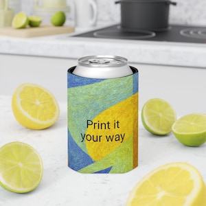 Bright Geometric Can Cooler, Summer Beverage Holder, Unique Party Favor, Outdoor Events, Beach Vibes, Eco-Friendly Gift