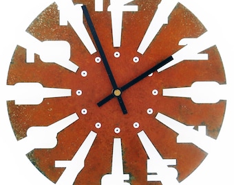 Saw Blade Wall Clock, Spooky Laser Cut Rustic Southwestern Circle Metal Art, Steampunk, Farmhouse or Industrial Home Decor Saw Blade II