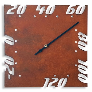 Rustic Outdoor Metal Thermometer – Weathered Square Farmhouse Wall Art – Industrial Steel Decor – Matching Clock Set Available – Radial I