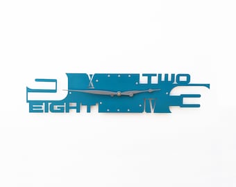Outnumbered V Rectangular Wall Clock in Lagoon Blue, Laser Cut Metal Wall Clock, Industrial Metal Art, Custom Painted Modern Home Decor