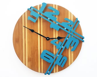 Bamboo II Wood & Metal Wall Clock / Reclaimed Home Decor / Bohemian Shabby Chic Modern Art / Unique Custom Number Steampunk / Cool Laser Cut