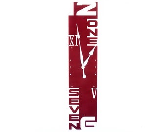 Outnumbered VII Vertical Wall Clock / Industrial Modern Tall Rectangle Shape / Colorful Painted Crimson Scarlet Burgundy Wine Custom Colors