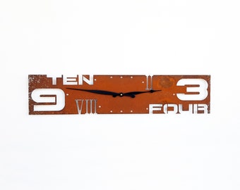Modern Wall Clock, Outnumbered IV Rustic Distressed Home Decor, Industrial Metal Art, Laser Cut Large Wall Clock, Long Rectangular Shape