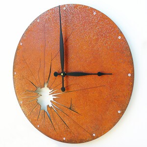 Shattered Metal Wall Clock, Modern Rustic Metal Art, Handmade Unusual Round Circle Clock, Unique Industrial Steampunk Decor, Country Clock image 2