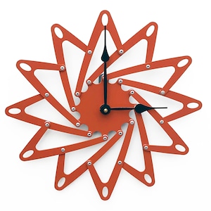 Pinwheel I Unique Wall Clock / Steampunk Metal Art / Modern Home Decor in Cinnamon Spice Airplane Propeller / Colorful Painted Geometric