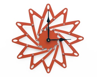 Starburst Clock Unique Wall Decor, Artsy Wall Clock Modern Art, Handmade Laser Cut Pinwheel I
