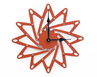 Pinwheel I Unique Wall Clock / Steampunk Metal Art / Modern Home Decor in Cinnamon Spice Airplane Propeller / Colorful Painted Geometric