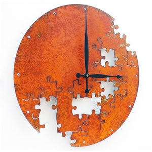 Puzzle V Rustic Wall Clock / Indoor Outdoor Room / Steampunk Metal Art / Southwestern Distressed Farmhouse Country Home Decor / Custom Steel image 3