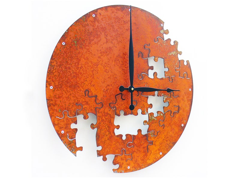 Puzzle V Rustic Wall Clock / Indoor Outdoor Room / Steampunk Metal Art / Southwestern Distressed Farmhouse Country Home Decor / Custom Steel image 3