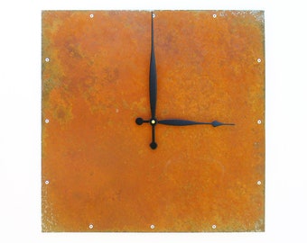 Square Wall Clock Rustic, Modern Industrial Metal Wall Art, Indoor Outdoor Room Clock, Laser Cut Clock, Unique Southwestern Steampunk Decor