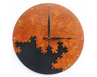 Puzzle III Retro Wall Clock / Rustic Country Home Southwestern Decor / Unique Unusual Odd Industrial Modern / Steampunk Metal Missing Piece