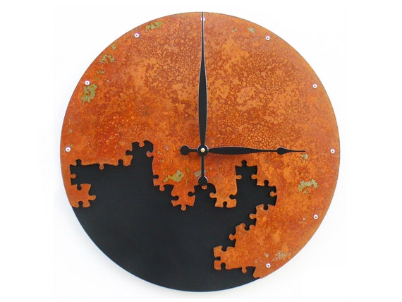 Jigsaw Puzzle Pieces Wall Clock Unique, Laser Cut Metal Rustic Home Decor, Custom Colors