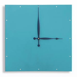 Square Wall Clock, Minimalist Teal Classic Clean Simple Unique Home Decor, Painted Wall Art, Custom Colors, Indoor Outdoor Room Clock image 1