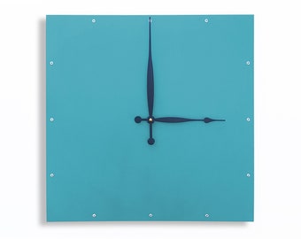 Square Wall Clock, Minimalist Teal Classic Clean Simple Unique Home Decor, Painted Wall Art, Custom Colors, Indoor Outdoor Room Clock
