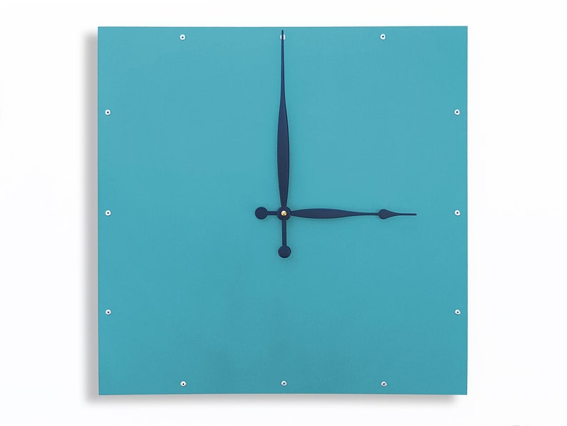Square Wall Clock, Minimalist Teal Classic Clean Simple Unique Home Decor, Painted Wall Art, Custom Colors, Indoor Outdoor Room Clock image 1
