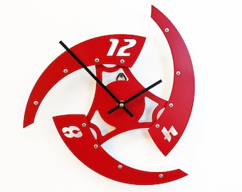 Sweep IV Metal Wall Clock / Apple Red Crimson Odd Home Decor / Unusual Modern Art / Housewarming Present Outdoor / Geometric Steel Rose Ruby