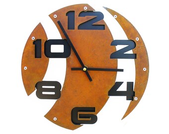 Slice II Farmhouse Wall Clock / Unique Home Decor Rustic Metal Art / Anniversary Gift For Husband Man Guy Dad Wife Woman / Laser Cut Number