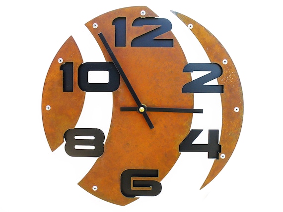 Slice II Farmhouse Wall Clock / Unique Home Decor Rustic Metal Art / Anniversary Gift For Husband Man Guy Dad Wife Woman / Laser Cut Number