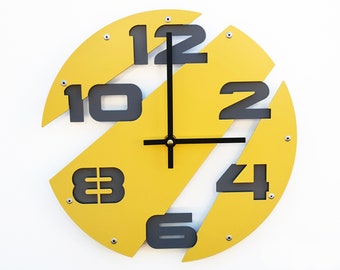 Slice I Yellow Wall Clock / Unique Home Decor in Citrus Summer Squash / Bright Colorful Hot Sun Blonde Lemon / Modern Metal Art Wonderful