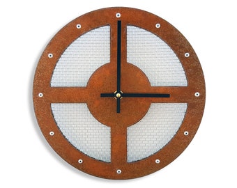 Mesh II Unique Wall Clock / Steampunk Home Decor / Industrial Modern Rustic Metal Art / Minimalist Round Bohemian Shabby Chic / Steel Circle