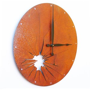 Shattered Metal Wall Clock, Modern Rustic Metal Art, Handmade Unusual Round Circle Clock, Unique Industrial Steampunk Decor, Country Clock image 3