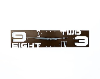 Rectangle Wall Clock, Outnumbered III Metal Home Decor Industrial Wall Art, Modern Oversized Wall Clock, Dark Brown, Custom Colors