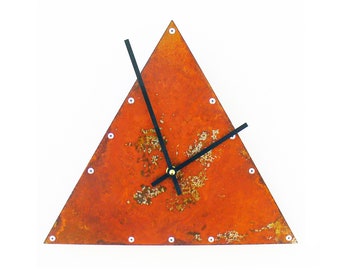 Triangle Wall Clock / Unusual Metal Art /  Modern Minimalist Rustic Home Decor Steampunk Farmhouse / Unique Laser Cut Classic Clean Simple