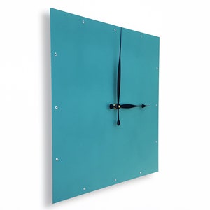 Square Wall Clock, Minimalist Teal Classic Clean Simple Unique Home Decor, Painted Wall Art, Custom Colors, Indoor Outdoor Room Clock image 3