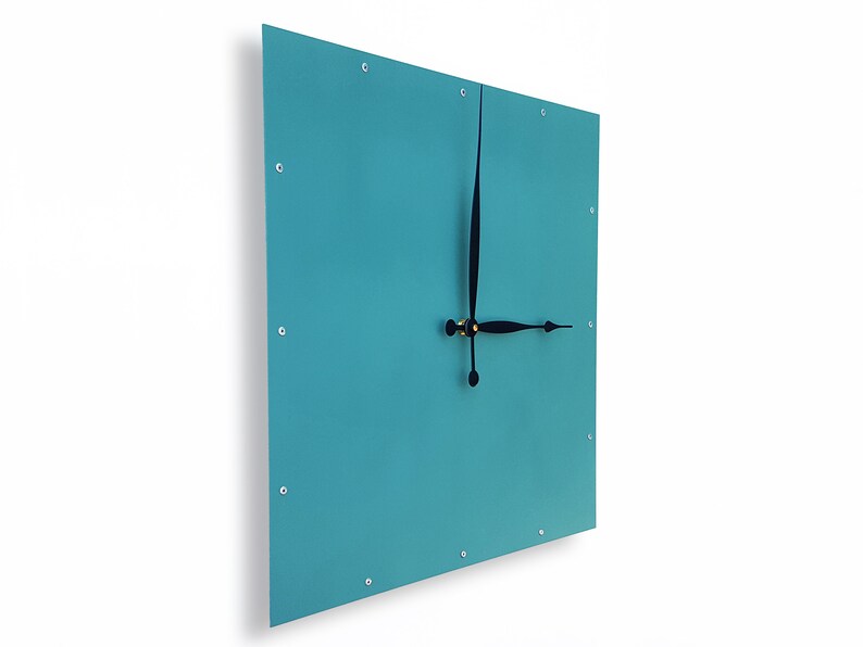 Square Wall Clock, Minimalist Teal Classic Clean Simple Unique Home Decor, Painted Wall Art, Custom Colors, Indoor Outdoor Room Clock image 3