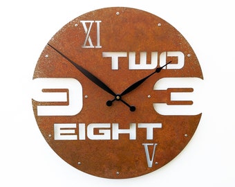 Rustic Wall Clock, Laser Cut Metal Art Steampunk Home Decor, Circle Extra Large Industrial Wall Clock, Big Rustic Numbers, Outnumbered I