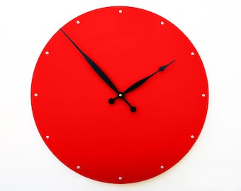Bold Red Minimalist Wall Clock | Modern Round Design with Sleek Black Hands | Circle