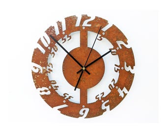 Rustic Industrial Metal Wall Clock – Distressed Steel Art for Farmhouse Decor – Unique Round Design – Steel Anniversary Gift – Radial IV