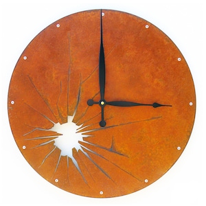 Shattered Metal Wall Clock, Modern Rustic Metal Art, Handmade Unusual Round Circle Clock, Unique Industrial Steampunk Decor, Country Clock image 1