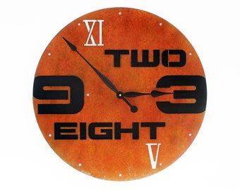 Modern Industrial Wall Clock | Bold Numbers & Rust Finish | Unique Decorative Timepiece | Outnumbered I