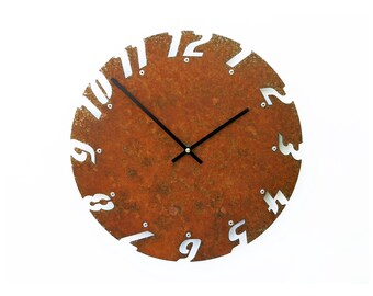 Rustic Industrial Wall Clock – Weathered Metal Farmhouse Decor – Handmade Round Steel Art – Unique Farmhouse Design – Radial III