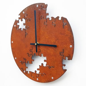 Puzzle IV Steampunk Wall Clock / Escape Room Prop Modern Metal Art / Country Southwestern Rustic Home Decor / Indoor Outdoor Missing Piece image 2