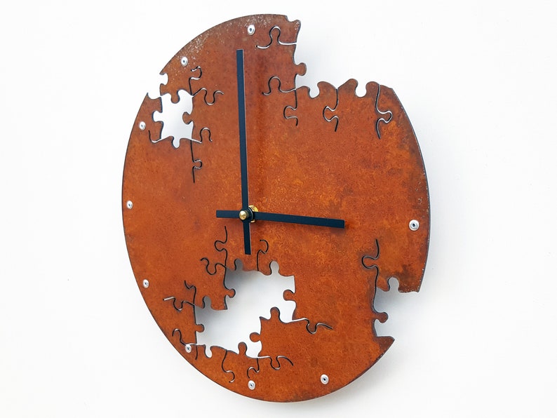 Puzzle IV Steampunk Wall Clock / Escape Room Prop Modern Metal Art / Country Southwestern Rustic Home Decor / Indoor Outdoor Missing Piece image 2