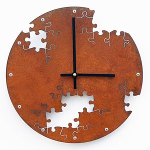 Puzzle IV Steampunk Wall Clock / Escape Room Prop Modern Metal Art / Country Southwestern Rustic Home Decor / Indoor Outdoor Missing Piece image 1