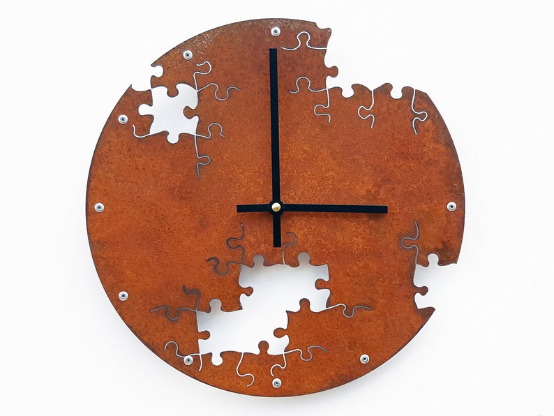 Puzzle IV Steampunk Wall Clock / Escape Room Prop Modern Metal Art / Country Southwestern Rustic Home Decor / Indoor Outdoor Missing Piece image 1