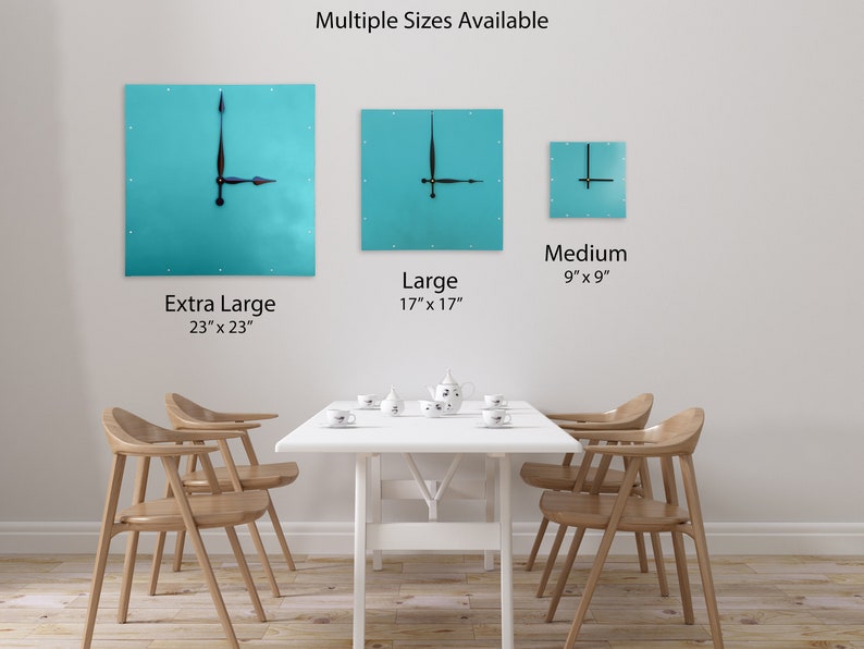 Square Wall Clock, Minimalist Teal Classic Clean Simple Unique Home Decor, Painted Wall Art, Custom Colors, Indoor Outdoor Room Clock image 8