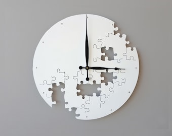 Puzzle V Round Wall Clock / Industrial Modern Metal Wall Art / Original Home Decor Housewarming Gift / Multiple Sizes Custom Color Variety