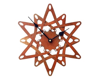 Geometric Metal Wall Clock | Modern Industrial Starburst Design | Pinwheel II