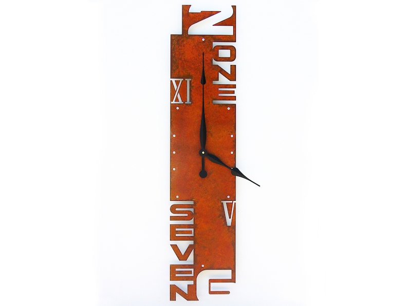 Clock Hand Coloured Rivets Handcrafted Modern Industrial Wall Clock | Vertical Rust Finish Design ...