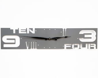 Rectangle Wall Clock, Outnumbered IV Stone Granite Gray Big Metal Wall Art, Large Indoor Outdoor Clock, Roman Numeral Numbers, Custom Colors