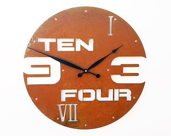 Outnumbered II Unusual Wall Clock with Roman Numeral Number / Industrial Metal Art Rustic Home Decor / Country Modern Unique Southwestern